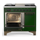 ILVE Majestic III 40-inch Dual Fuel Range with 5 Liquid Propane Burner, Griddle and Solid Door Electric Oven in Emerald Green with Burnished Trim (UMD40FQNR3EGBLP)