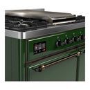 ILVE Majestic III 40-inch Dual Fuel Range with 6 Natural Gas Burner, Griddle and Solid Door Electric Oven in Emerald Green with Burnished Trim (UMD40FQNR3EGB)