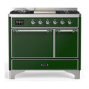 ILVE Majestic III 40-inch Dual Fuel Range with 6 Natural Gas Burner, Griddle and Solid Door Electric Oven in Emerald Green with Chrome Trim (UMD40FQNR3EGC)