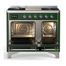 ILVE Majestic III 40-inch Dual Fuel Range with 5 Liquid Propane Burner, Griddle and Solid Door Electric Oven in Emerald Green with Chrome Trim (UMD40FQNR3EGCLP)