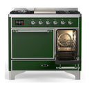 ILVE Majestic III 40-inch Dual Fuel Range with 5 Liquid Propane Burner, Griddle and Solid Door Electric Oven in Emerald Green with Chrome Trim (UMD40FQNR3EGCLP)