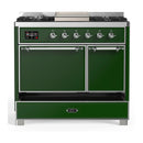 ILVE Majestic III 40-inch Dual Fuel Range with 5 Liquid Propane Burner, Griddle and Solid Door Electric Oven in Emerald Green with Chrome Trim (UMD40FQNR3EGCLP)