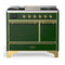 ILVE Majestic III 40-inch Dual Fuel Range with 6 Natural Gas Burner, Griddle and Solid Door Electric Oven in Emerald Green with Brass Trim (UMD40FQNR3EGG)