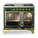 ILVE Majestic III 40-inch Dual Fuel Range with 6 Natural Gas Burner, Griddle and Solid Door Electric Oven in Emerald Green with Brass Trim (UMD40FQNR3EGG)