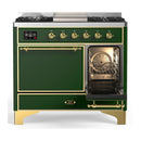 ILVE Majestic III 40-inch Dual Fuel Range with 6 Natural Gas Burner, Griddle and Solid Door Electric Oven in Emerald Green with Brass Trim (UMD40FQNR3EGG)