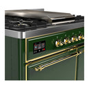 ILVE Majestic III 40-inch Dual Fuel Range with 5 Liquid Propane Burner, Griddle and Solid Door Electric Oven in Emerald Green with Brass Trim (UMD40FQNR3EGGLP)
