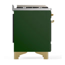 ILVE Majestic III 40-inch Dual Fuel Range with 6 Natural Gas Burner, Griddle and Solid Door Electric Oven in Emerald Green with Brass Trim (UMD40FQNR3EGG)