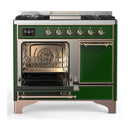 ILVE Majestic III 40-inch Dual Fuel Range with 5 Liquid Propane Burner, Griddle and Solid Door Electric Oven in Emerald Green with Copper Trim (UMD40FQNR3EGPLP)