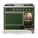 ILVE Majestic III 40-inch Dual Fuel Range with 5 Liquid Propane Burner, Griddle and Solid Door Electric Oven in Emerald Green with Copper Trim (UMD40FQNR3EGPLP)