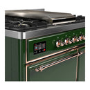 ILVE Majestic III 40-inch Dual Fuel Range with 5 Liquid Propane Burner, Griddle and Solid Door Electric Oven in Emerald Green with Copper Trim (UMD40FQNR3EGPLP)