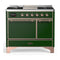 ILVE Majestic III 40-inch Dual Fuel Range with 5 Liquid Propane Burner, Griddle and Solid Door Electric Oven in Emerald Green with Copper Trim (UMD40FQNR3EGPLP)