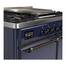 ILVE Majestic III 40-inch Dual Fuel Range with 5 Liquid Propane Burner, Griddle and Solid Door Electric Oven in Midnight Blue with Burnished Trim (UMD40FQNR3MBBLP)