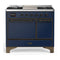 ILVE Majestic III 40-inch Dual Fuel Range with 6 Natural Gas Burner, Griddle and Solid Door Electric Oven in Midnight Blue with Burnished Trim (UMD40FQNR3MBB)