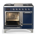 ILVE Majestic III 40-inch Dual Fuel Range with 5 Liquid Propane Burner, Griddle and Solid Door Electric Oven in Midnight Blue with Chrome Trim (UMD40FQNR3MBCLP)