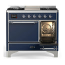 ILVE Majestic III 40-inch Dual Fuel Range with 5 Liquid Propane Burner, Griddle and Solid Door Electric Oven in Midnight Blue with Chrome Trim (UMD40FQNR3MBCLP)