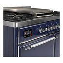 ILVE Majestic III 40-inch Dual Fuel Range with 5 Liquid Propane Burner, Griddle and Solid Door Electric Oven in Midnight Blue with Chrome Trim (UMD40FQNR3MBCLP)