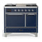 ILVE Majestic III 40-inch Dual Fuel Range with 6 Natural Gas Burner, Griddle and Solid Door Electric Oven in Midnight Blue with Chrome Trim (UMD40FQNR3MBC)