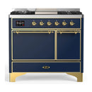 ILVE Majestic III 40-inch Dual Fuel Range with 6 Natural Gas Burner, Griddle and Solid Door Electric Oven in Blue Grey with Brass Trim (UMD40FQNR3MBG)