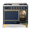 ILVE Majestic III 40-inch Dual Fuel Range with 5 Liquid Propane Burner, Griddle and Solid Door Electric Oven in Blue Grey with Brass Trim (UMD40FQNR3MBGLP)