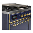 ILVE Majestic III 40-inch Dual Fuel Range with 5 Liquid Propane Burner, Griddle and Solid Door Electric Oven in Blue Grey with Brass Trim (UMD40FQNR3MBGLP)