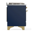 ILVE Majestic III 40-inch Dual Fuel Range with 5 Liquid Propane Burner, Griddle and Solid Door Electric Oven in Blue Grey with Brass Trim (UMD40FQNR3MBGLP)