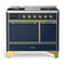 ILVE Majestic III 40-inch Dual Fuel Range with 6 Natural Gas Burner, Griddle and Solid Door Electric Oven in Blue Grey with Brass Trim (UMD40FQNR3MBG)