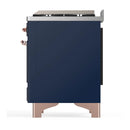 ILVE Majestic III 40-inch Dual Fuel Range with 5 Liquid Propane Burner, Griddle and Solid Door Electric Oven in Midnight Blue with Copper Trim (UMD40FQNR3MBPLP)