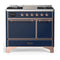 ILVE Majestic III 40-inch Dual Fuel Range with 6 Natural Gas Burner, Griddle and Solid Door Electric Oven in Midnight Blue with Copper Trim (UMD40FQNR3MBP)
