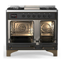 ILVE Majestic III 40-inch Dual Fuel Range with 5 Liquid Propane Burner, Griddle and Solid Door Electric Oven in Graphite Matte with Burnished Trim (UMD40FQNR3MGBLP)