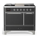 ILVE Majestic III 40-inch Dual Fuel Range with 6 Natural Gas Burner, Griddle and Solid Door Electric Oven in Graphite Matte with Chrome Trim (UMD40FQNR3MGC)