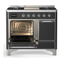 ILVE Majestic III 40-inch Dual Fuel Range with 6 Natural Gas Burner, Griddle and Solid Door Electric Oven in Graphite Matte with Chrome Trim (UMD40FQNR3MGC)