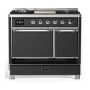 ILVE Majestic III 40-inch Dual Fuel Range with 5 Liquid Propane Burner, Griddle and Solid Door Electric Oven in Graphite Matte with Chrome Trim (UMD40FQNR3MGCLP)