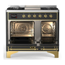 ILVE Majestic III 40-inch Dual Fuel Range with 5 Liquid Propane Burner, Griddle and Solid Door Electric Oven in Graphite Matte with Brass Trim (UMD40FQNR3MGGLP)