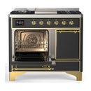 ILVE Majestic III 40-inch Dual Fuel Range with 5 Liquid Propane Burner, Griddle and Solid Door Electric Oven in Graphite Matte with Brass Trim (UMD40FQNR3MGGLP)