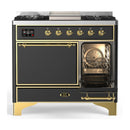 ILVE Majestic III 40-inch Dual Fuel Range with 6 Natural Gas Burner, Griddle and Solid Door Electric Oven in Graphite Matte with Brass Trim (UMD40FQNR3MGG)