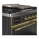 ILVE Majestic III 40-inch Dual Fuel Range with 6 Natural Gas Burner, Griddle and Solid Door Electric Oven in Graphite Matte with Brass Trim (UMD40FQNR3MGG)
