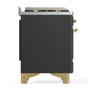 ILVE Majestic III 40-inch Dual Fuel Range with 5 Liquid Propane Burner, Griddle and Solid Door Electric Oven in Graphite Matte with Brass Trim (UMD40FQNR3MGGLP)