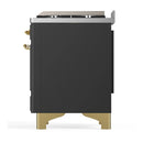 ILVE Majestic III 40-inch Dual Fuel Range with 6 Natural Gas Burner, Griddle and Solid Door Electric Oven in Graphite Matte with Brass Trim (UMD40FQNR3MGG)