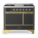 ILVE Majestic III 40-inch Dual Fuel Range with 5 Liquid Propane Burner, Griddle and Solid Door Electric Oven in Graphite Matte with Brass Trim (UMD40FQNR3MGGLP)