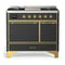 ILVE Majestic III 40-inch Dual Fuel Range with 5 Liquid Propane Burner, Griddle and Solid Door Electric Oven in Graphite Matte with Brass Trim (UMD40FQNR3MGGLP)