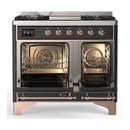 ILVE Majestic III 40-inch Dual Fuel Range with 6 Natural Gas Burner, Griddle and Solid Door Electric Oven in Graphite Matte with Copper Trim (UMD40FQNR3MGP)