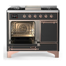 ILVE Majestic III 40-inch Dual Fuel Range with 5 Liquid Propane Burner, Griddle and Solid Door Electric Oven in Graphite Matte with Copper Trim (UMD40FQNR3MGPLP)