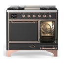 ILVE Majestic III 40-inch Dual Fuel Range with 6 Natural Gas Burner, Griddle and Solid Door Electric Oven in Graphite Matte with Copper Trim (UMD40FQNR3MGP)