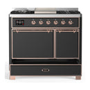 ILVE Majestic III 40-inch Dual Fuel Range with 6 Natural Gas Burner, Griddle and Solid Door Electric Oven in Graphite Matte with Copper Trim (UMD40FQNR3MGP)