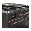 ILVE Majestic III 40-inch Dual Fuel Range with 6 Natural Gas Burner, Griddle and Solid Door Electric Oven in Graphite Matte with Copper Trim (UMD40FQNR3MGP)