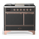 ILVE Majestic III 40-inch Dual Fuel Range with 5 Liquid Propane Burner, Griddle and Solid Door Electric Oven in Graphite Matte with Copper Trim (UMD40FQNR3MGPLP)