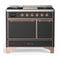 ILVE Majestic III 40-inch Dual Fuel Range with 5 Liquid Propane Burner, Griddle and Solid Door Electric Oven in Graphite Matte with Copper Trim (UMD40FQNR3MGPLP)