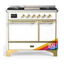 ILVE Majestic III 40-inch Dual Fuel Range with 6 Natural Gas Burner, Griddle and Solid Door Electric Oven in RAL with Brass Trim (UMD40FQNR3RAG)