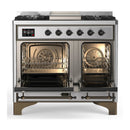 ILVE Majestic III 40-inch Dual Fuel Range with 6 Natural Gas Burner, Griddle and Solid Door Electric Oven in Stainless Steel with Burnished Trim (UMD40FQNR3SSB)