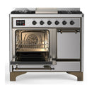 ILVE Majestic III 40-inch Dual Fuel Range with 6 Natural Gas Burner, Griddle and Solid Door Electric Oven in Stainless Steel with Burnished Trim (UMD40FQNR3SSB)
